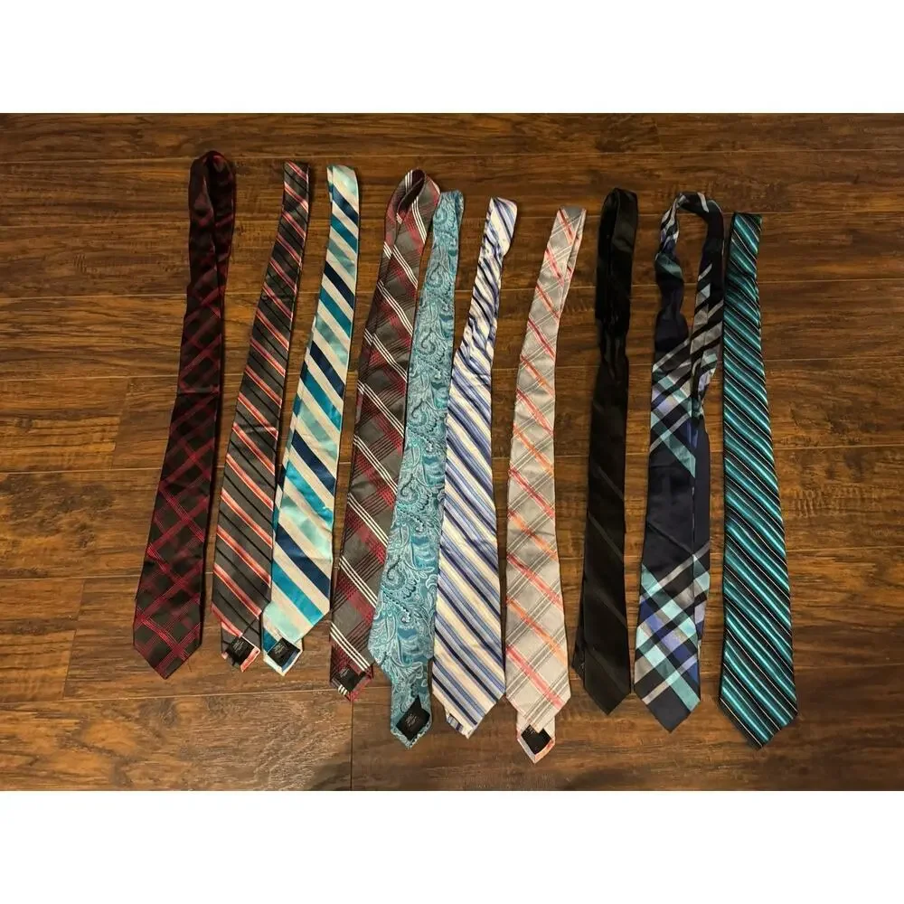EXPRESS 100% Silk Tie Lot 10 Mens Blue Stripe Executive Necktie Plaid Gray